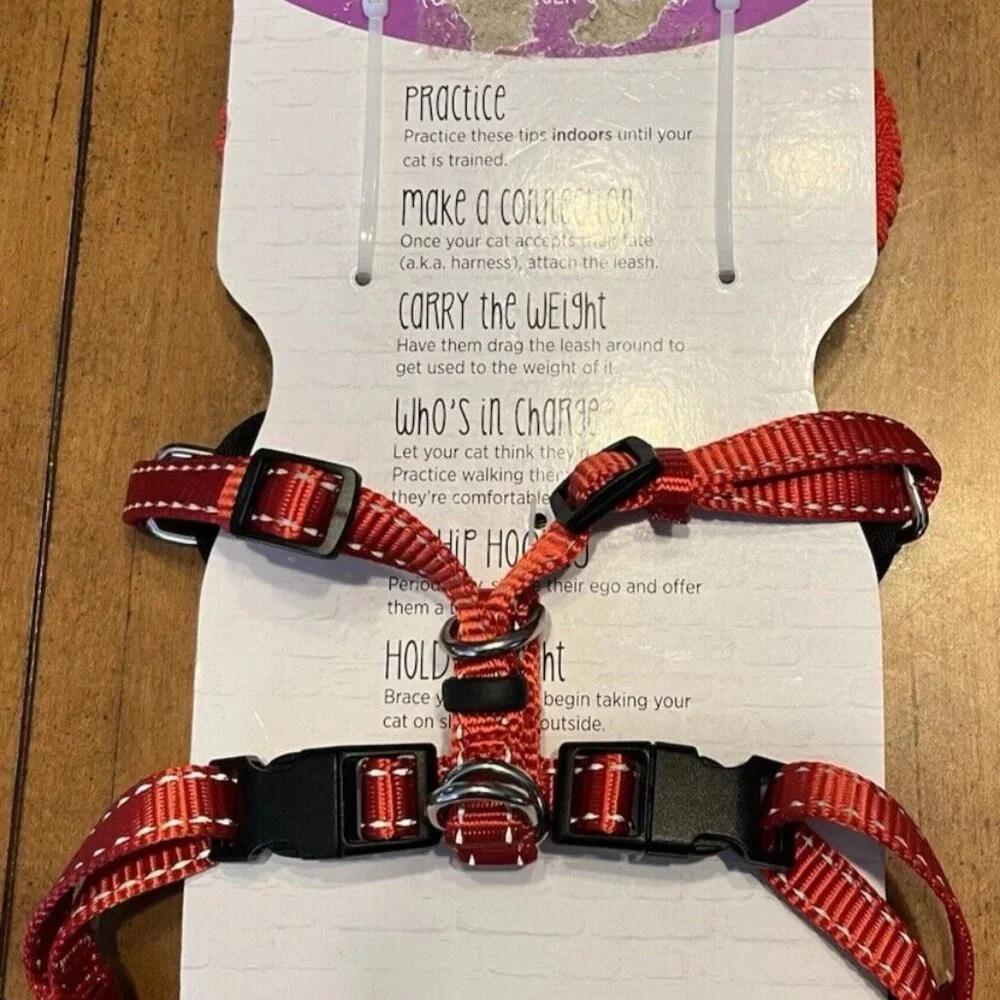 WHISKER CITY LARGE CAT HARNESS & LEASH SET NEW RED & BLACK